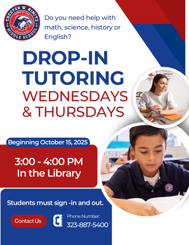 Weekly Drop-in Tutoring Has Begun! Join us in the Library from 3-4 PM Featured Photo