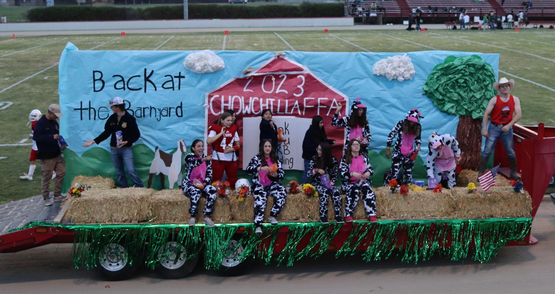 floats on the track between football games