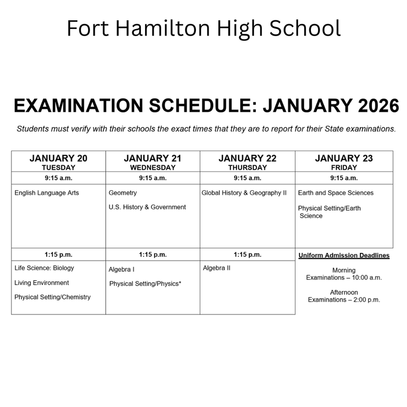 January 2026 Regents Exam Schedule