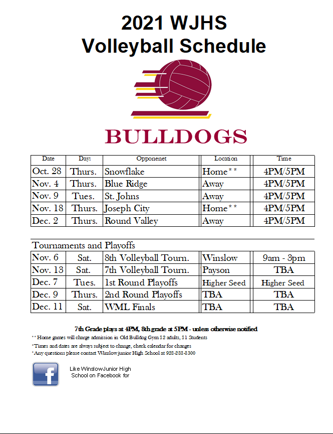 WJHS Volleyball information Volleyball Winslow Junior High