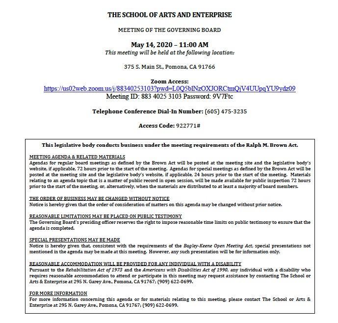 May 14, 2020 Board Meeting Agenda Featured Photo