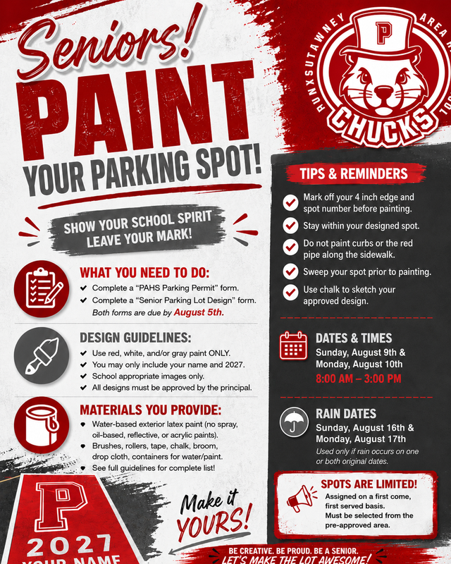 PAHS Seniors Paint your parking spot flyer