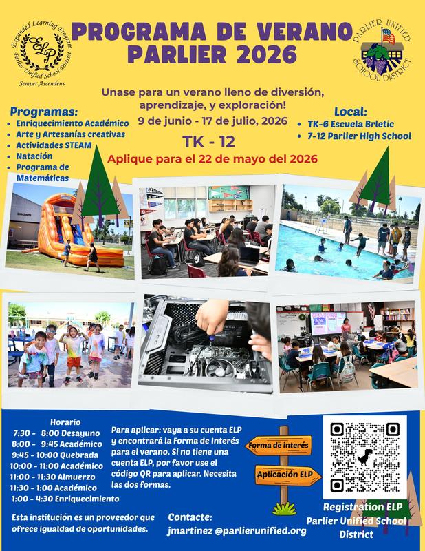 Parlier Summer Program Spanish Flyer