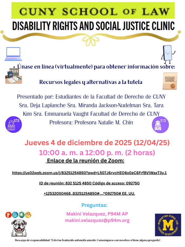 Spanish- text with icons about disability rights