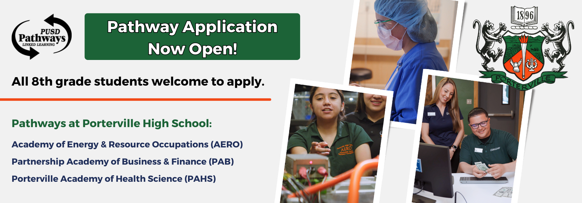 Pathway Applications Now Open! All 8th Grade Students are welcome to apply.