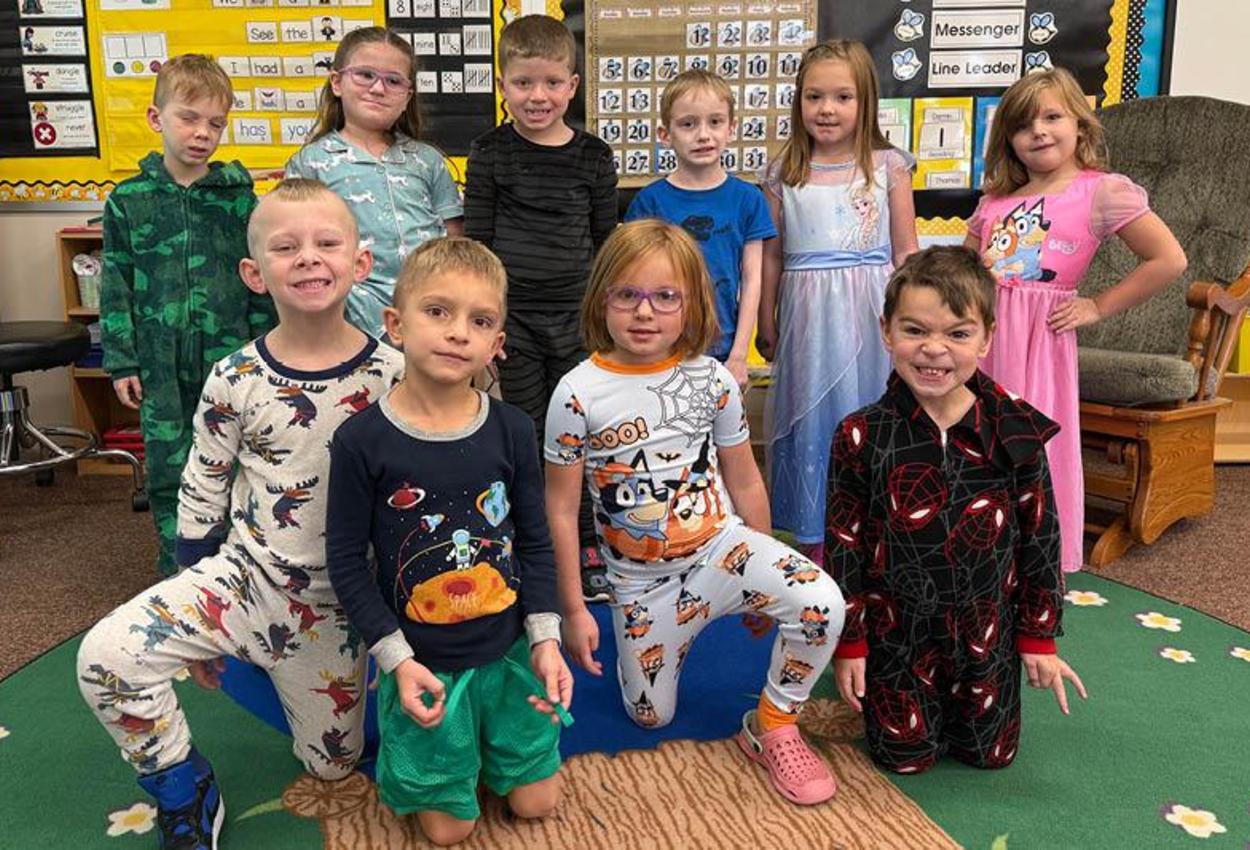 Mrs. Vovaris' kindergarten students wear pajamas to school for Red Ribbon week