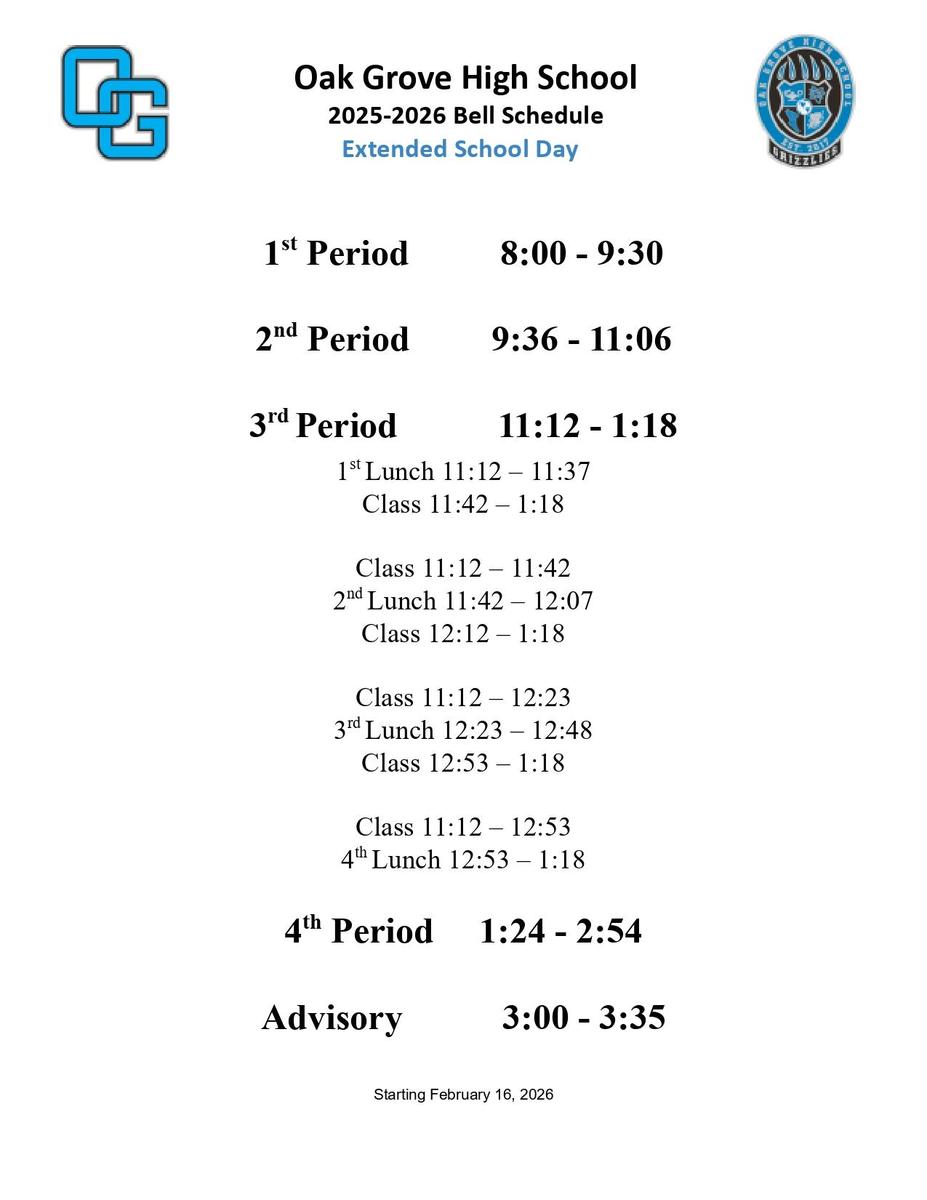 Extended Day Bell Schedule
