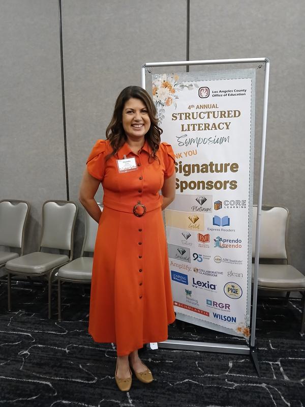 Claudia Barba poses for a photo at the 2025 Los Angeles County Office of Education Literacy Symposium.