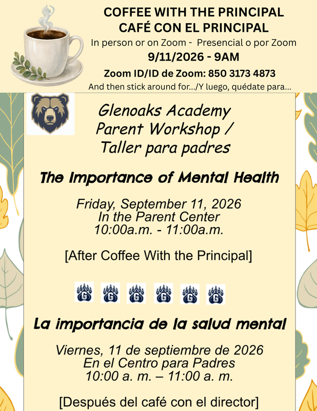 Coffee with the Principal and Parent Workshop flyer