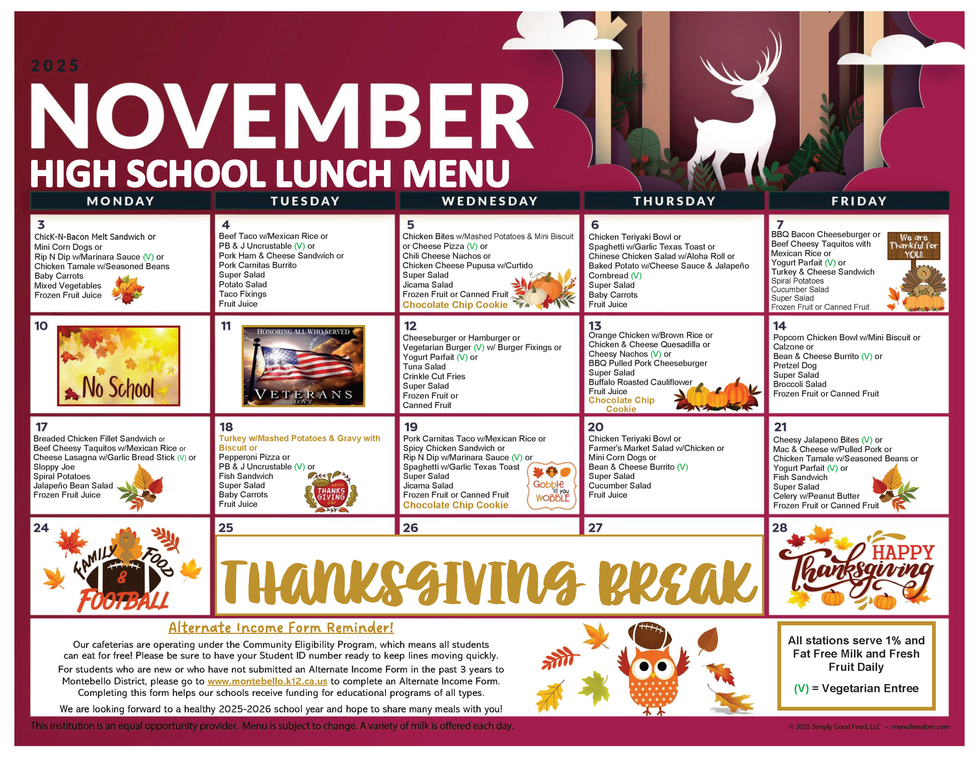 High School Lunch Menu (click to view)