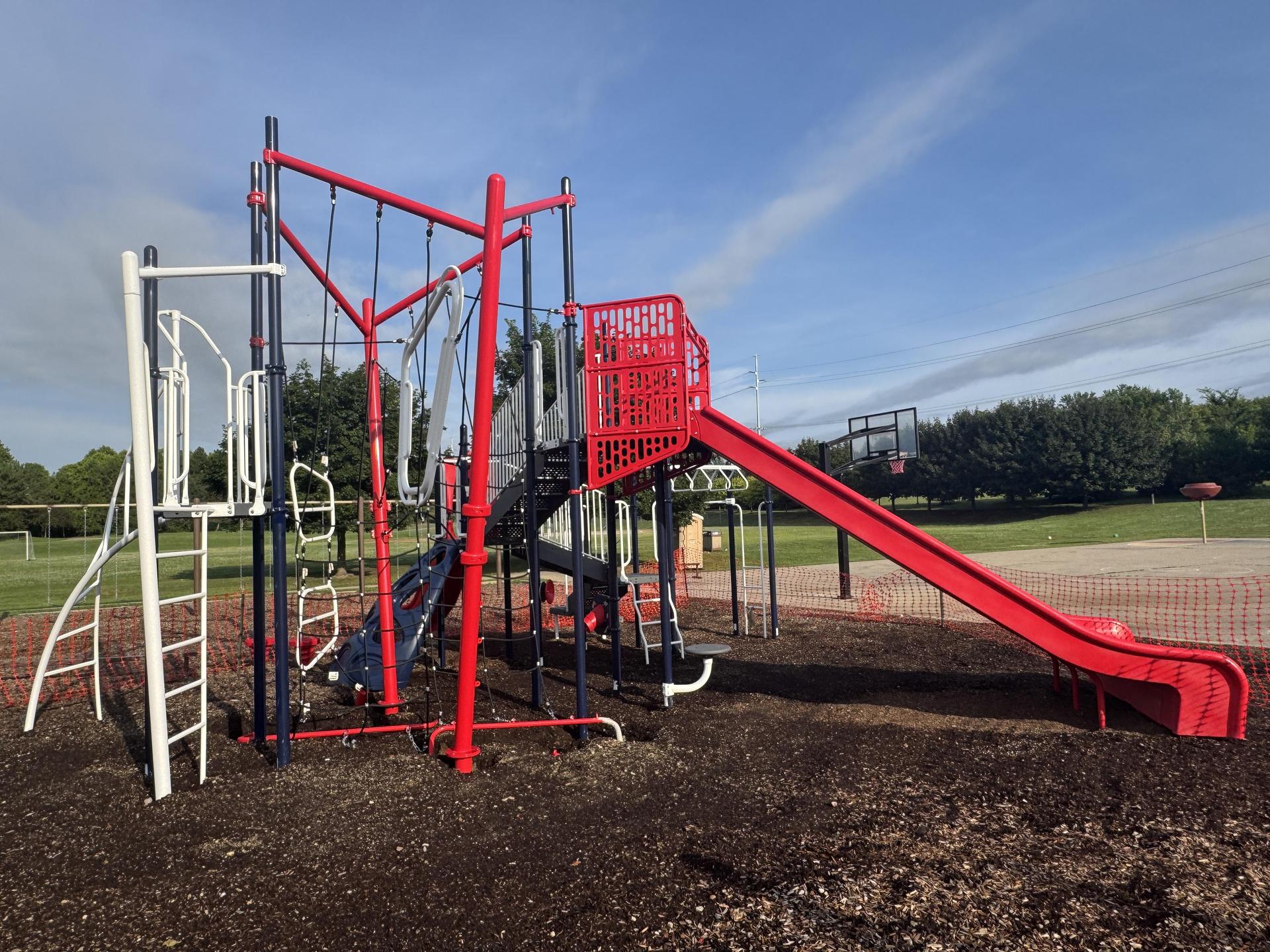 Red and blue playground equipment