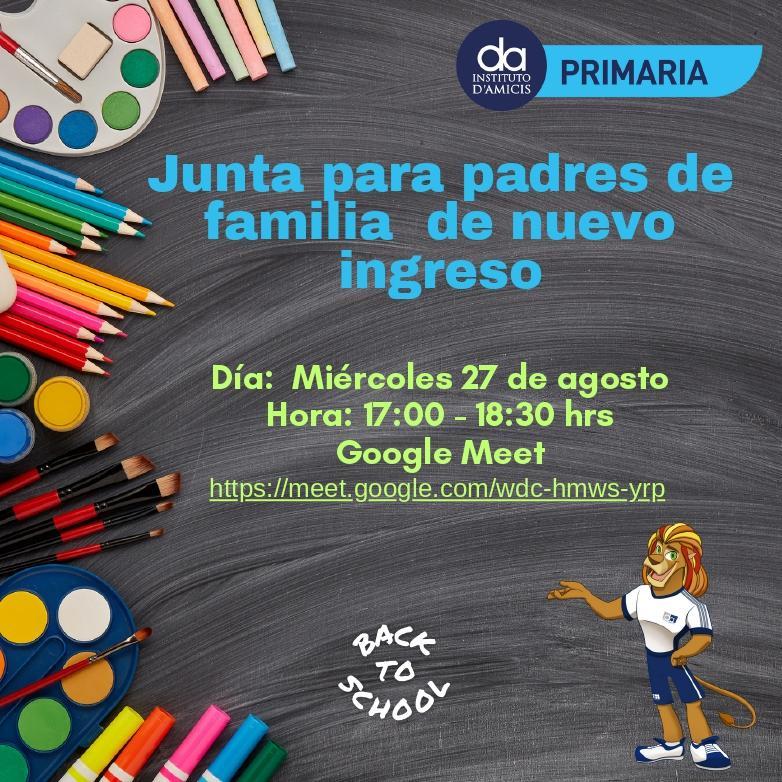 Junta Padres de Familia Nuevo Ingreso Primaria