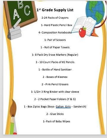 First Grade Supply List