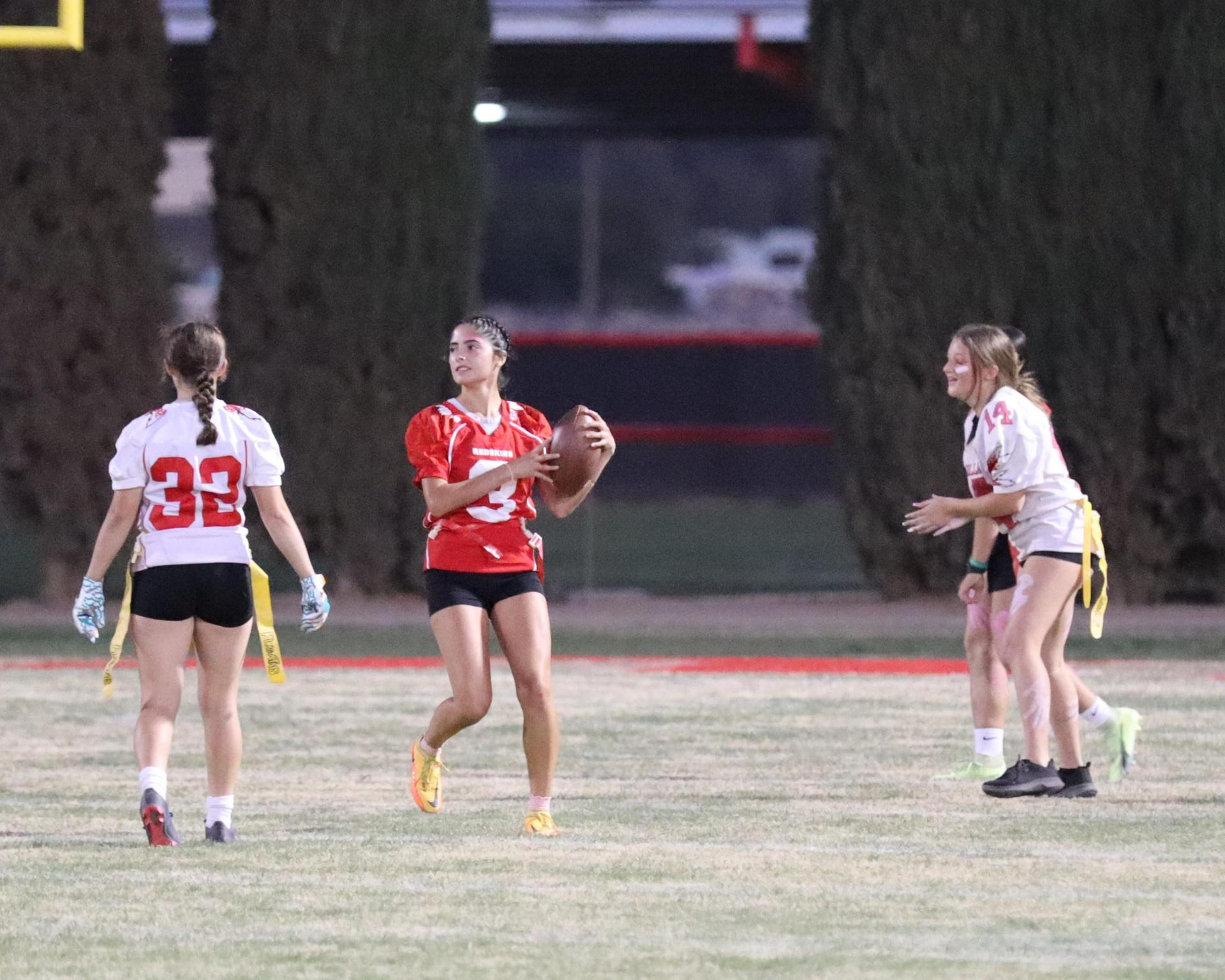 girls playing flag football