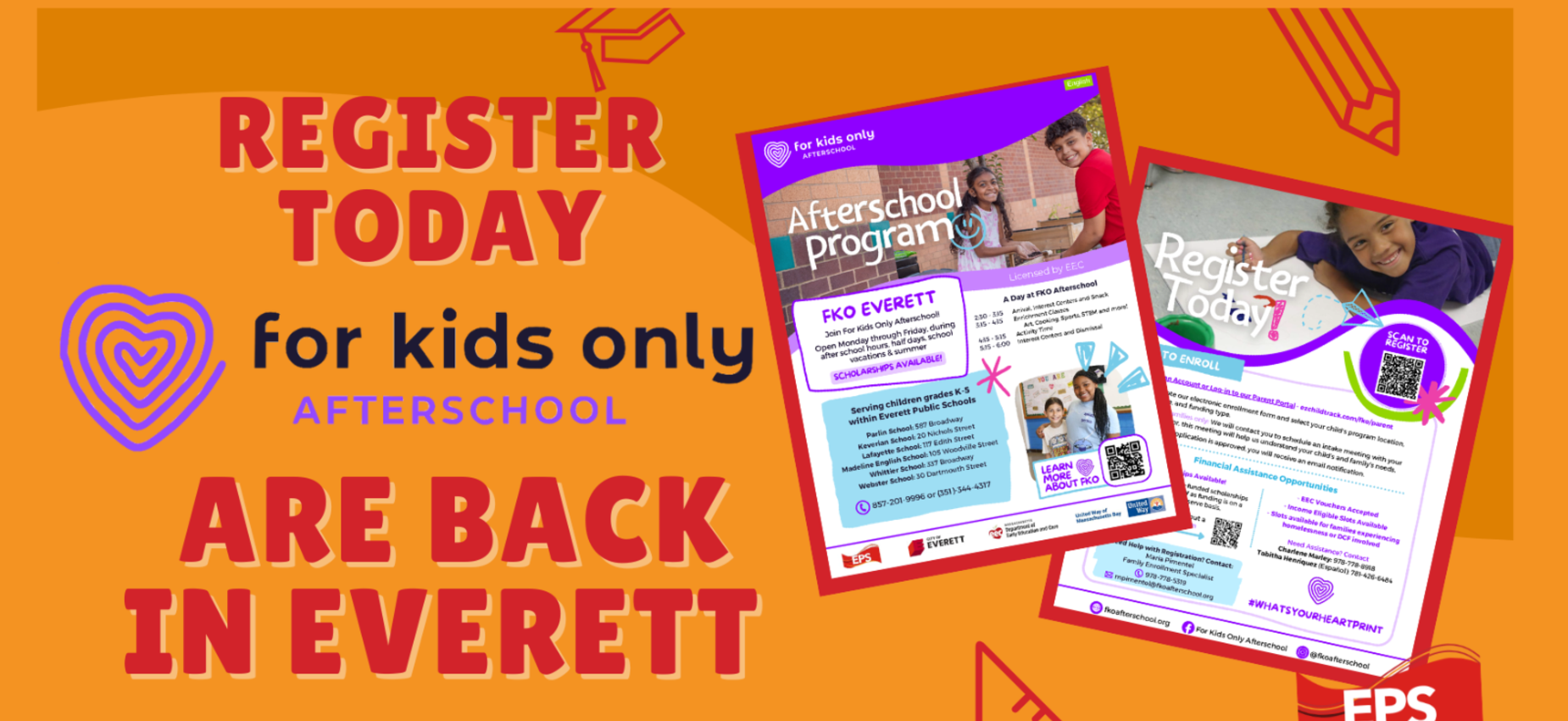 Bold flyer promoting the Afterschool Program for kids in Everett with registration details.