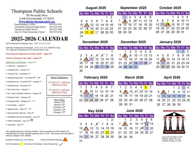 Updated 2025-2026 School Calendar