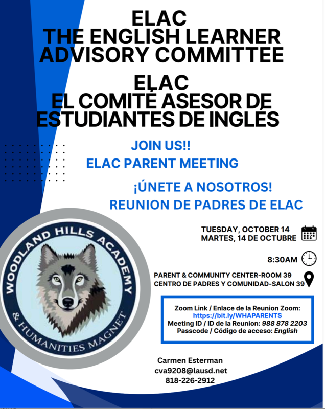 ELAC - Tuesday, October 14, 2025- 8:15 AM - Parent Center Featured Photo