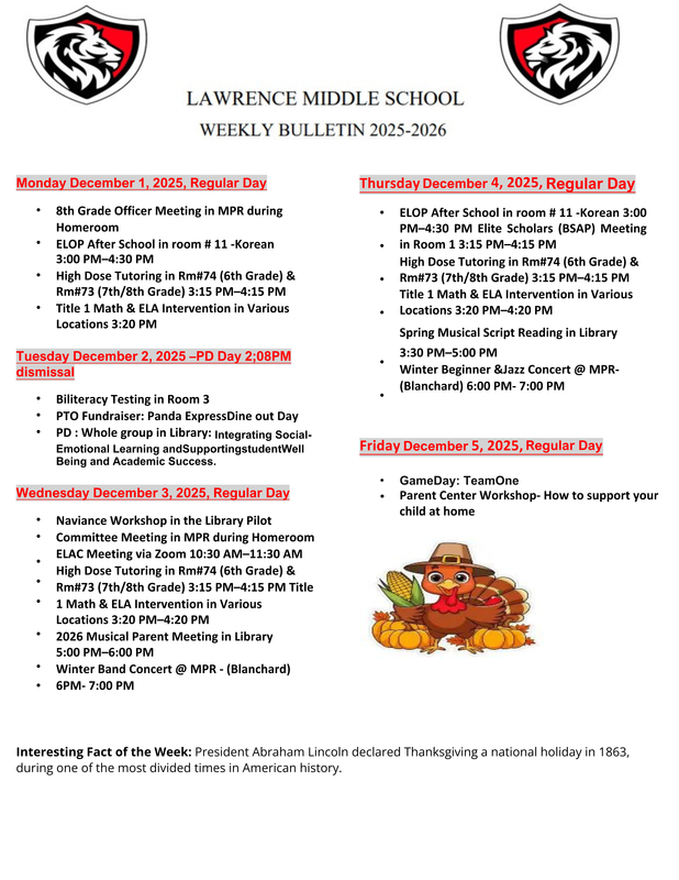 Week of December 1st Bulletin