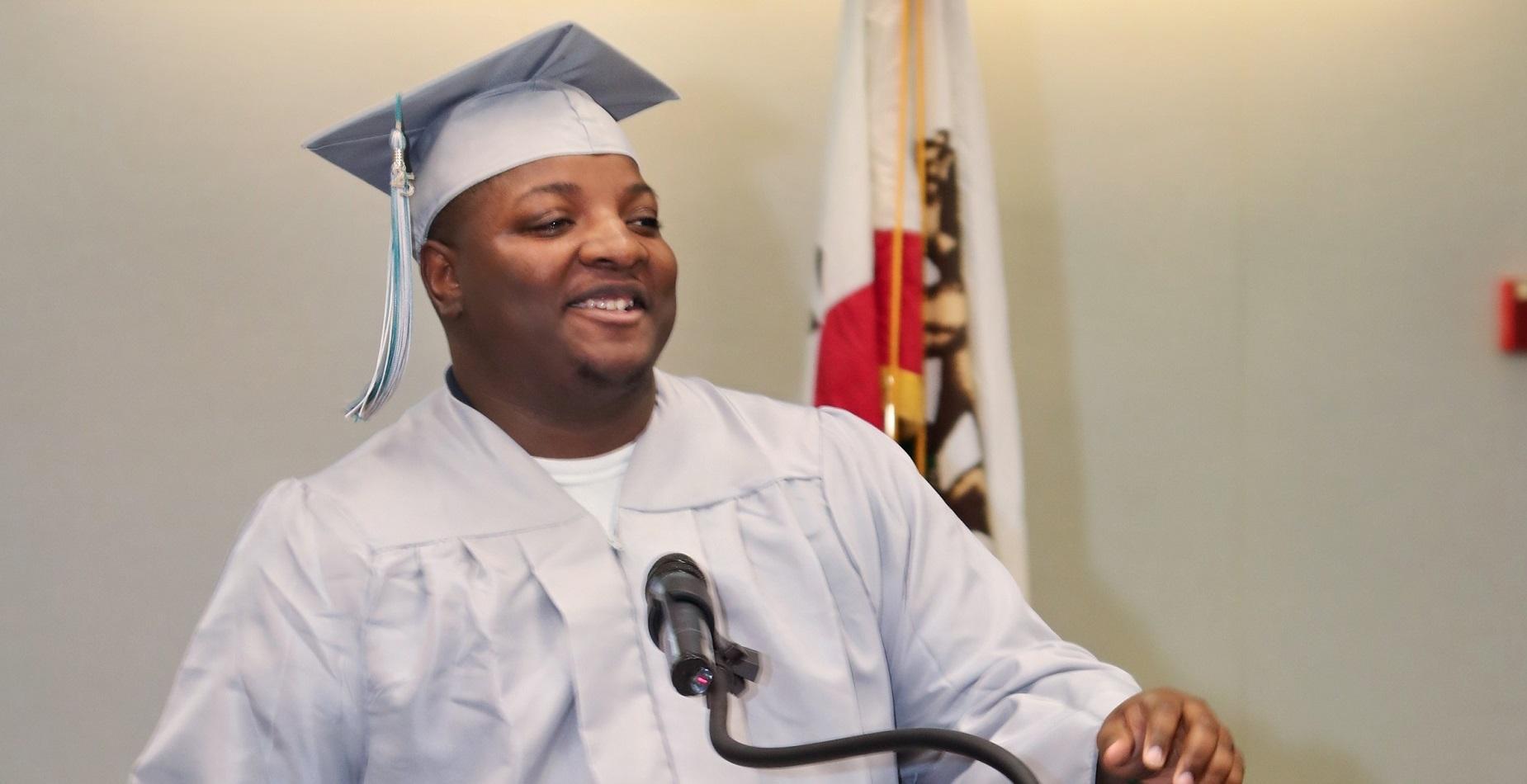 Lucia Mar Adult Education graduate Dayvon giving an address at our June 2025 graduation ceremony.