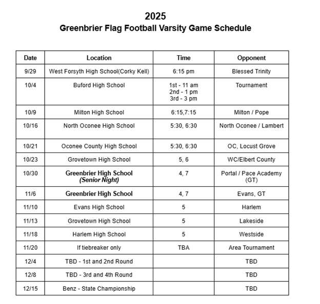 2025 Schedule