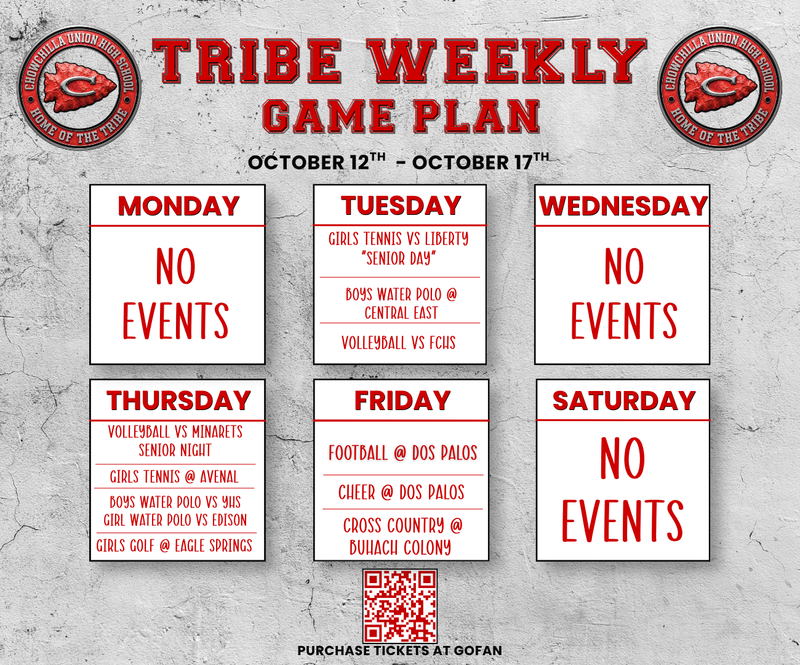 Tribe Weekly Sports Schedule