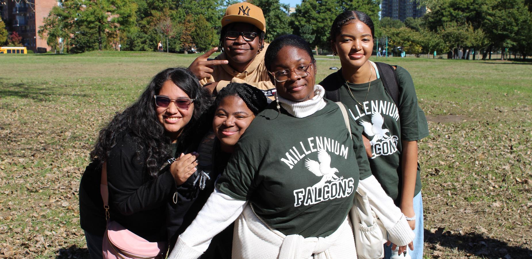 Students posing in the park