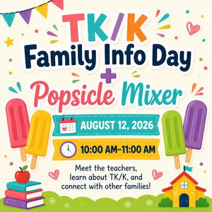 Colorful flyer announcing Coolidge's TK/Kinder info day.