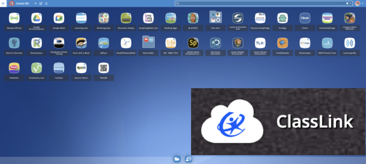 A desktop interface displaying various application icons and a ClassLink logo.