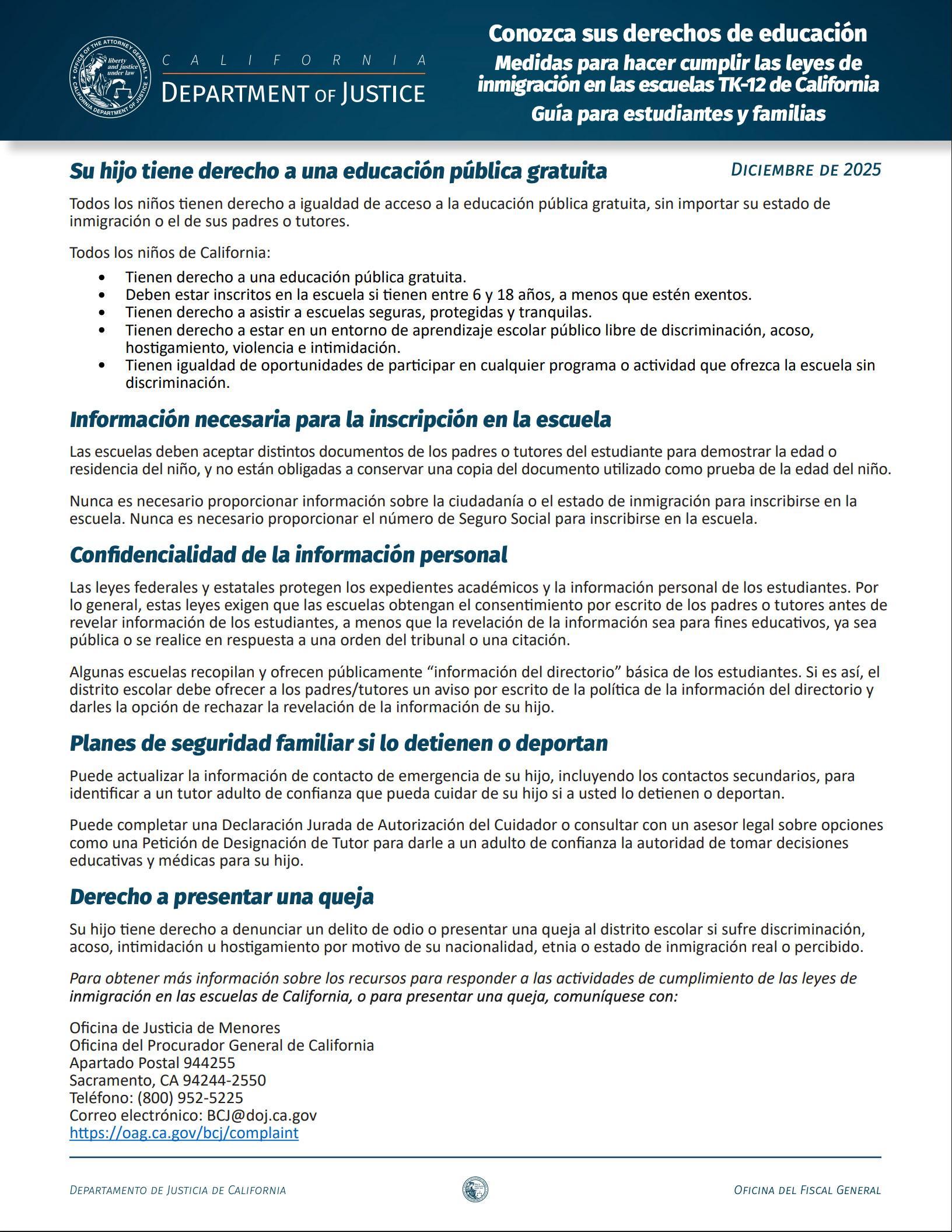 Know Your Educational Rights - Spanish