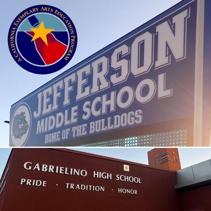 Award logo over images of the 2 schools