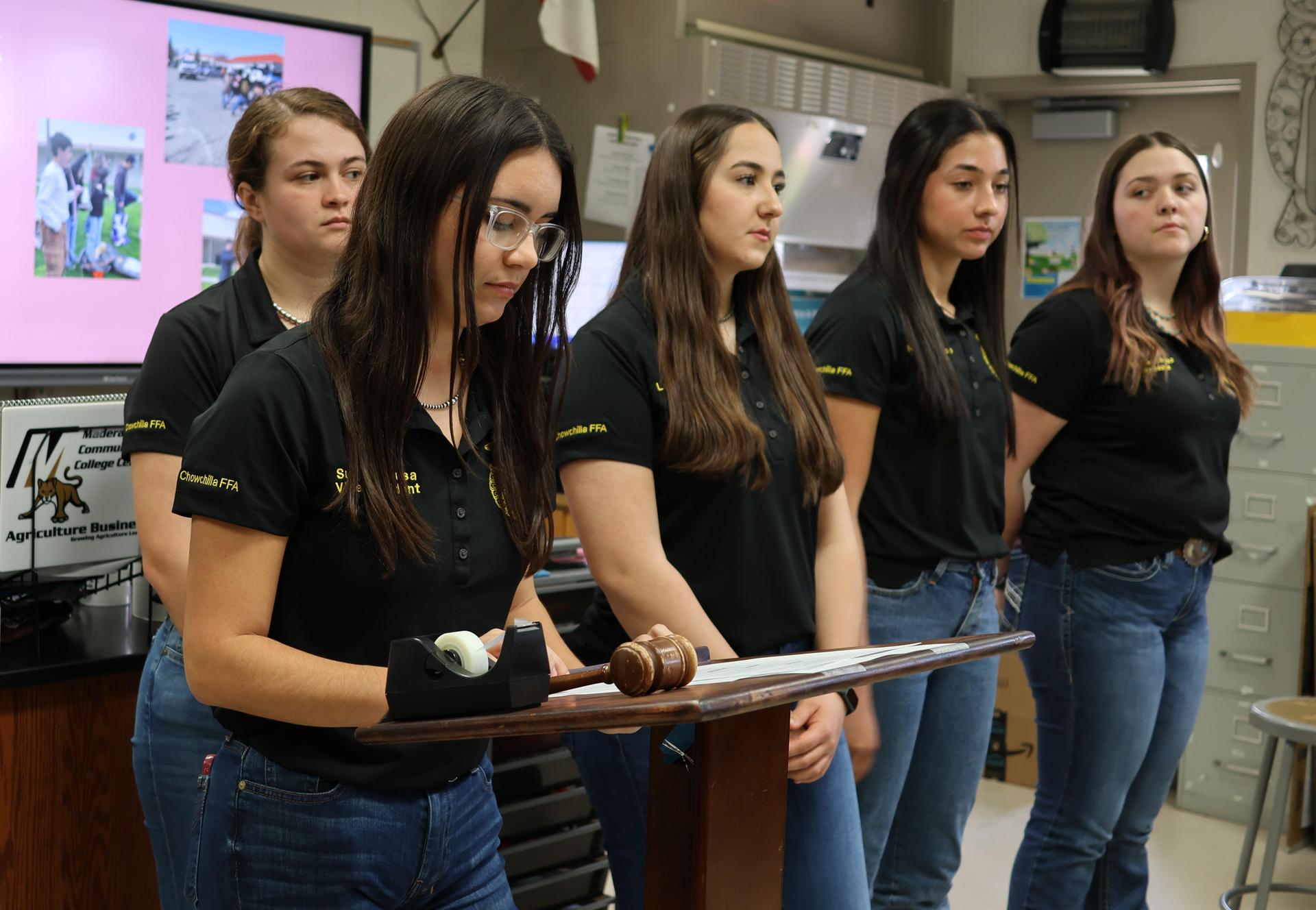 Future Farmer officers conducting the meeting