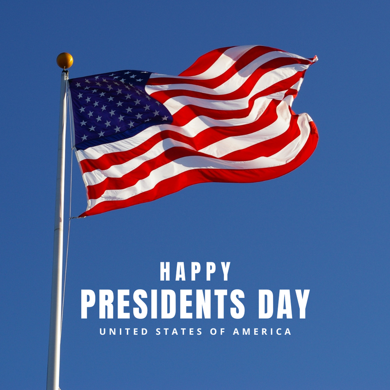 American flag agains blue sky -- Happy Presidents Day