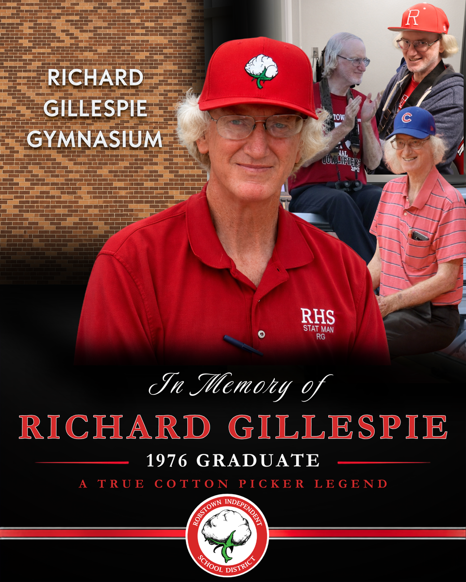 A tribute to Richard Gillespie, featuring his photo and memories at the gymnasium.