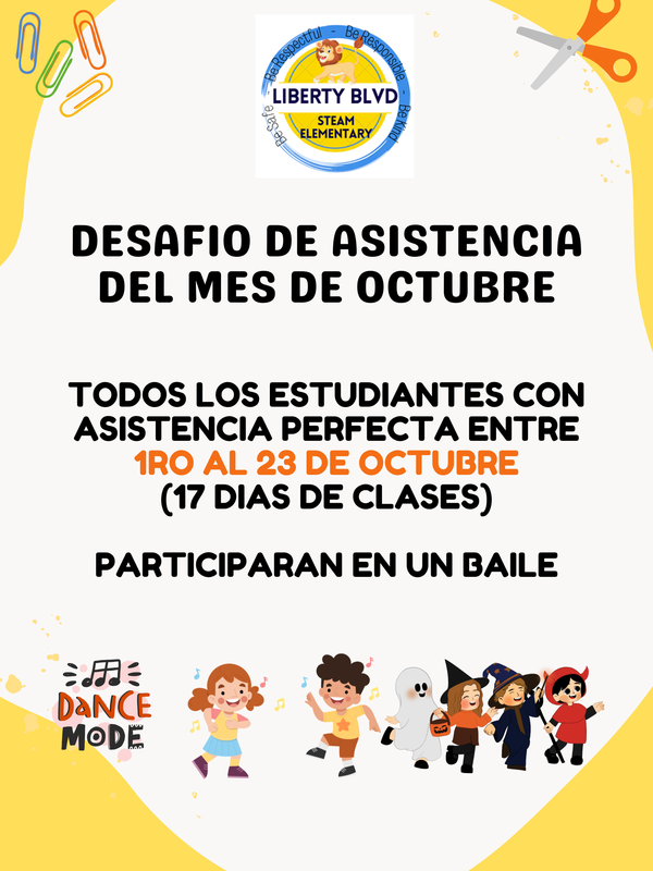Todos los estudiantes con asistencia perfecta entre 1 de octubre al 23 de octubre participan en un baile.