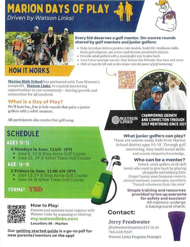 flier - Watson Links golf mentoring in Marion 2026