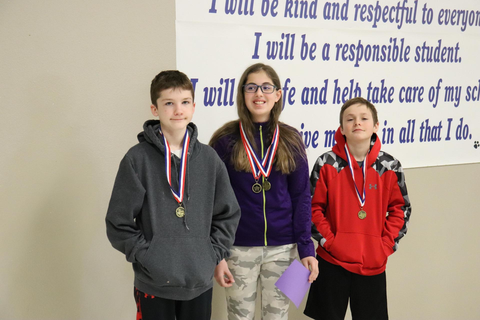 5th Grade Listening Skills: Aubrey Reed, Connor Ross, and Caleb Kniss Medalists: 1st Place Team Overall 1st Place Individual, Aubrey Reed