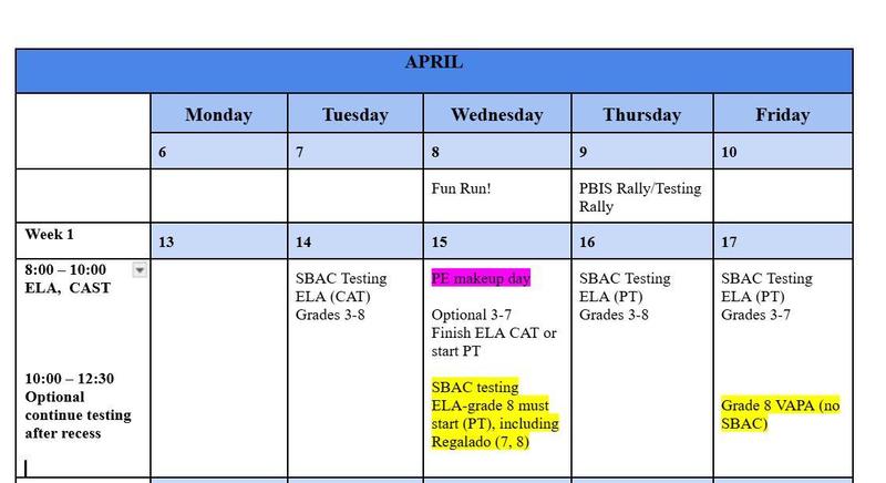 State Testing Parent Letter and Schedule Featured Photo