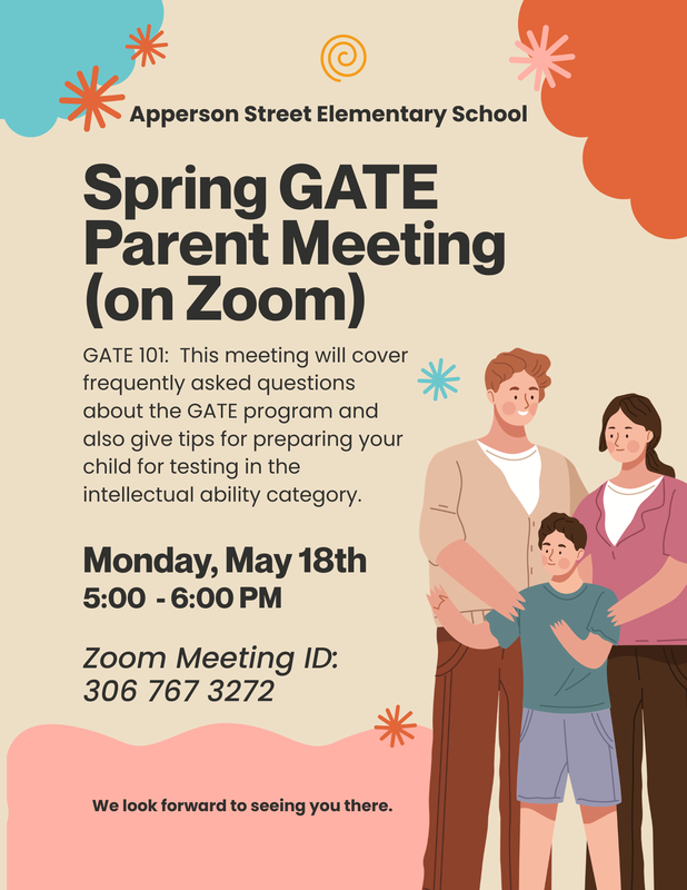 Spring GATE Parent Meeting is May 18 at 5PM on Zoom