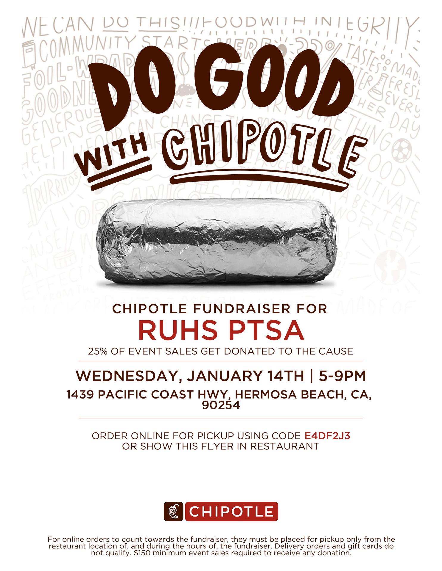 Thank you Chipotle for giving back to RUHS PTSA