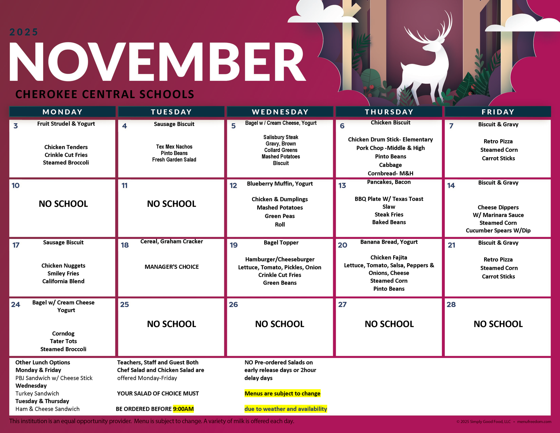 November Breakfast/Lunch Menu