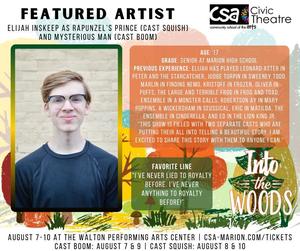 promo graphic - CSA Civic Theatre Into the Woods 2025 artist profile - Elijah Inskeep
