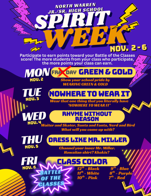 7-12th grade Spirit Week is November 2nd - 6th