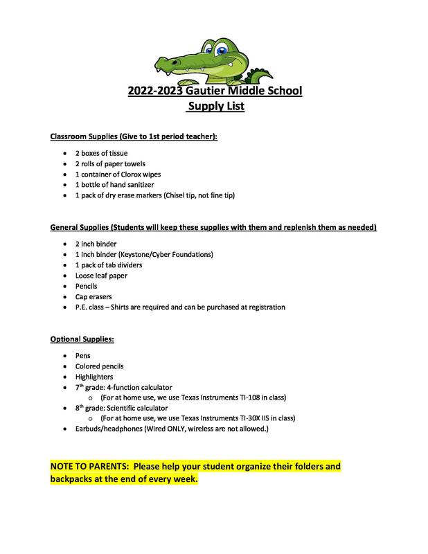 2022-2023 GMS School Supply List