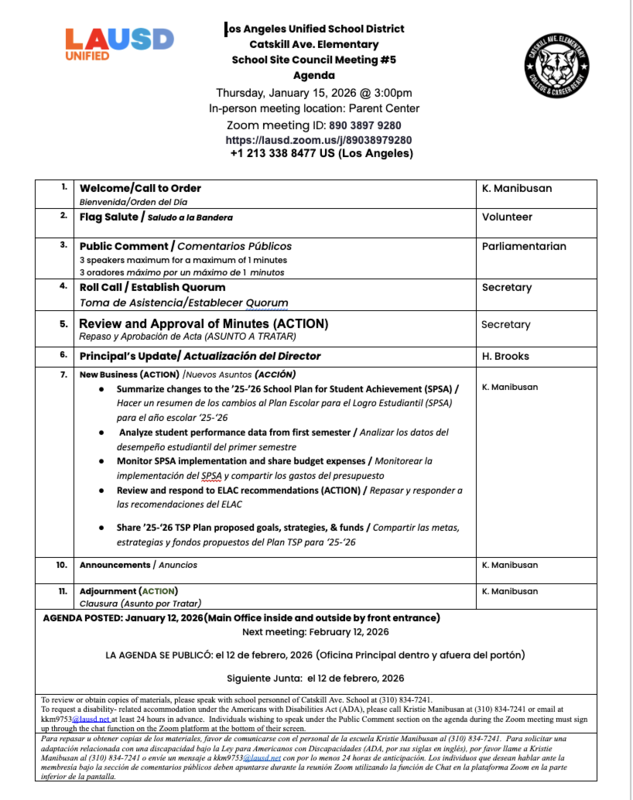 SSC Meeting 5 Agenda