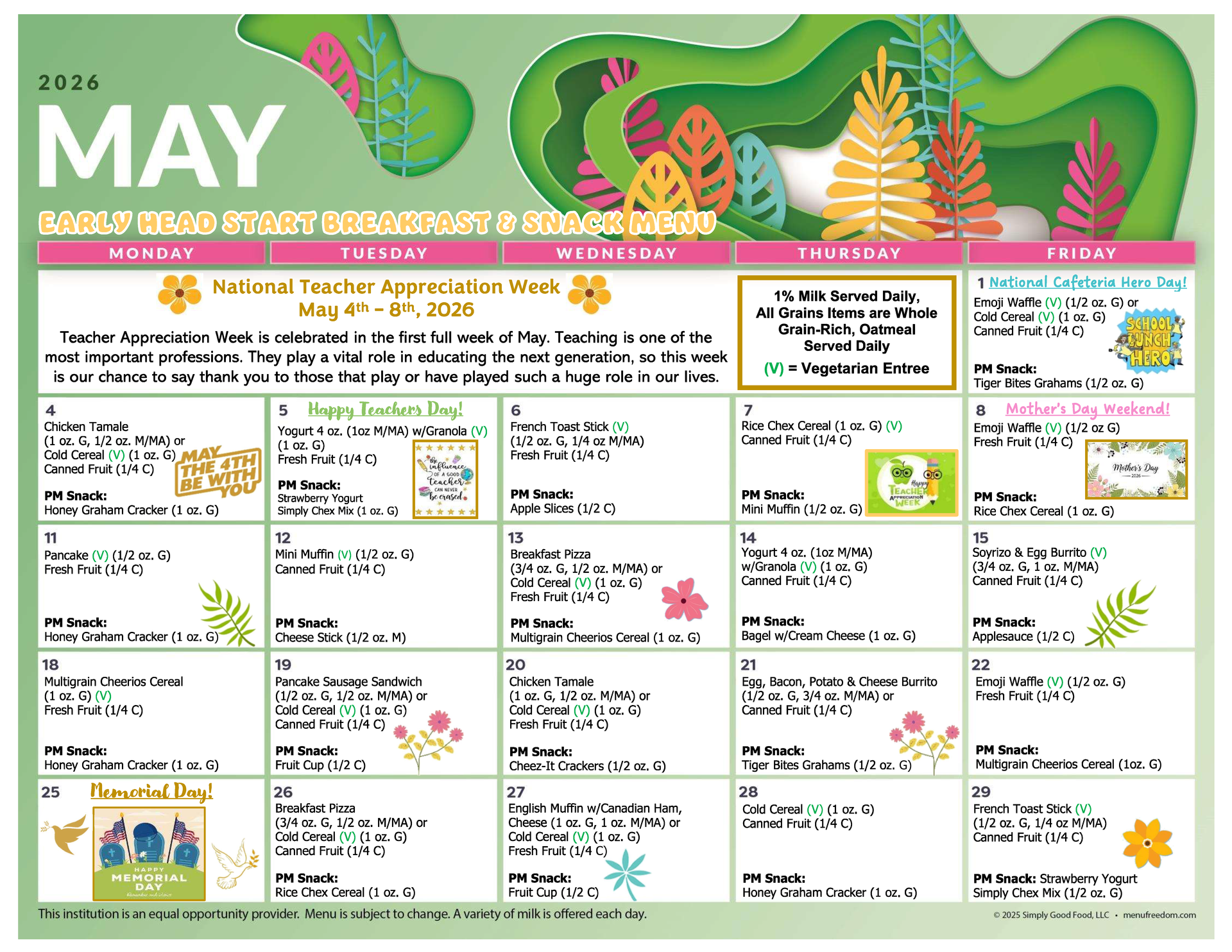 Early Head Start Breakfast & Snack Menu (click to view)