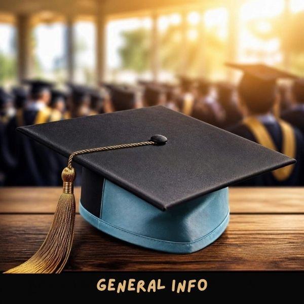 graduation cap with words general info at the bottom