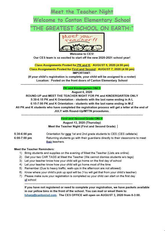 Meet the Teacher Night Information for CES Featured Photo