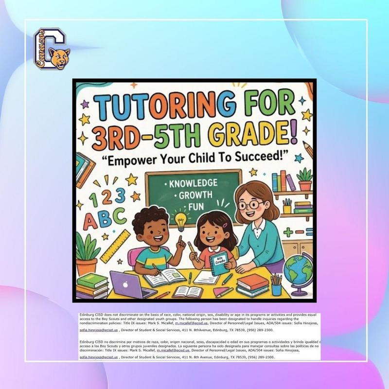 Tutoring for 3rd-5th grade starts Monday, September 14th