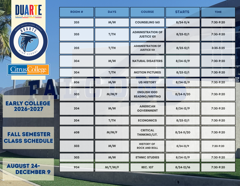 Early College Fall Schedule