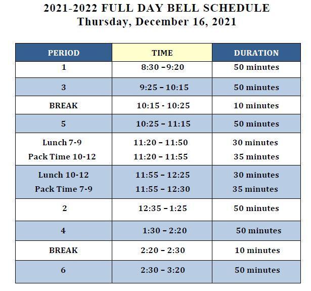 full day bell schedule